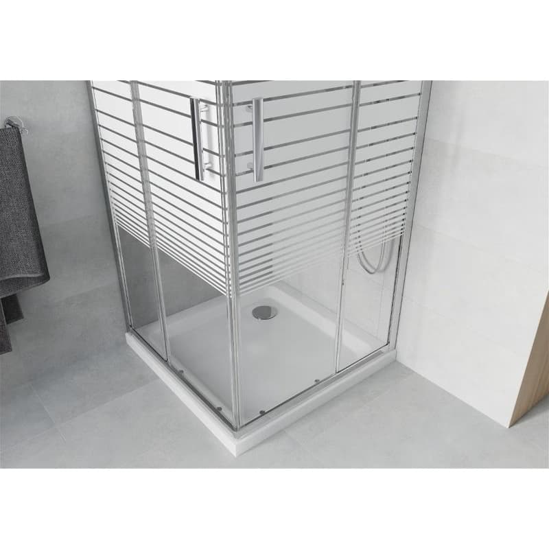 MEXEN/S - Rio Sprchovací kút štvorcový 90x90, transparent / dekor, chróm + vanička so sifónom 860-090-090-01-20-4010 4