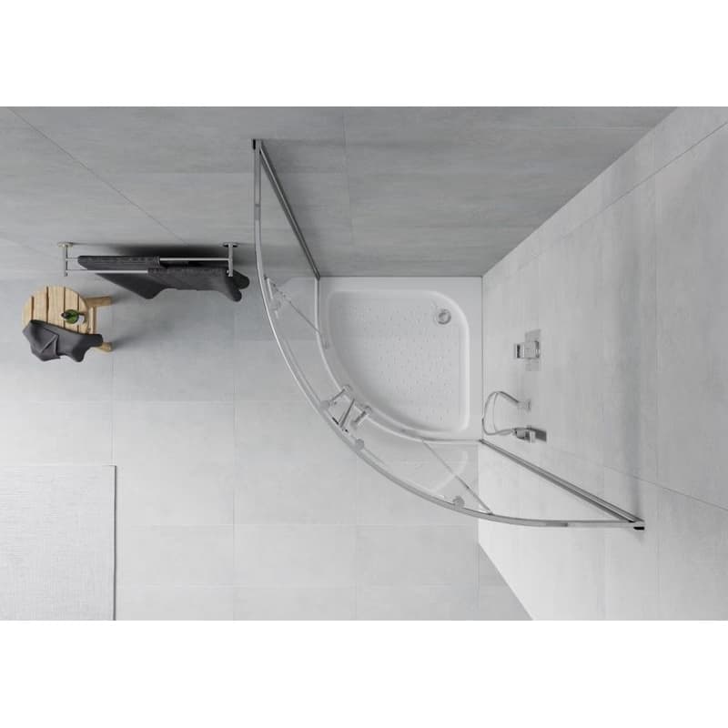 MEXEN/S - Rio štvrťkruhový sprchovací kút 90 x 90, transparent, chróm + vanička Rio 863-090-090-01-00-4710 4