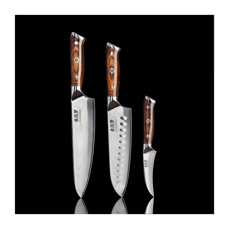Gudaro-SADA Nôž šéfkuchára FENG+Santoku kuchynský nôž+ damaškový kuchynský nôž GU0001+GU0002+GU0004 1