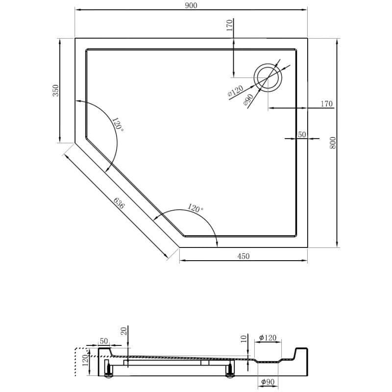 MEXEN - Flow+ päťboká sprchová vanička pravá 90 x 80, biela lesk 46P108090RH 2