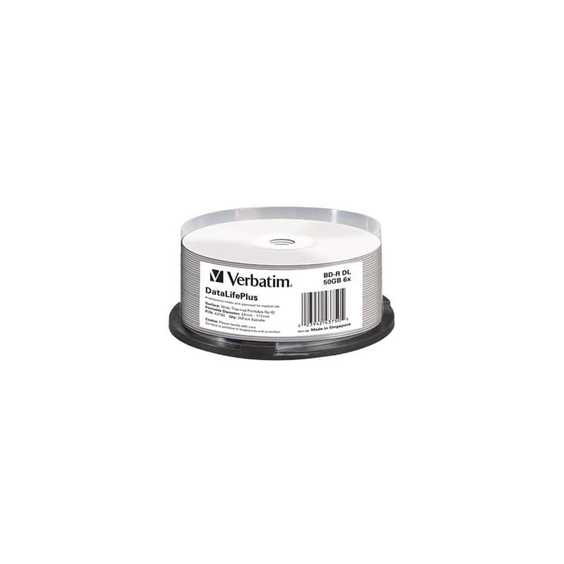 Verbatim BD-R, DL+ Wide Thermal Printable No Id Surface Hard Coat, 50GB, spindle, 43750, 6x, 25-pack, pre archiváciu dať
