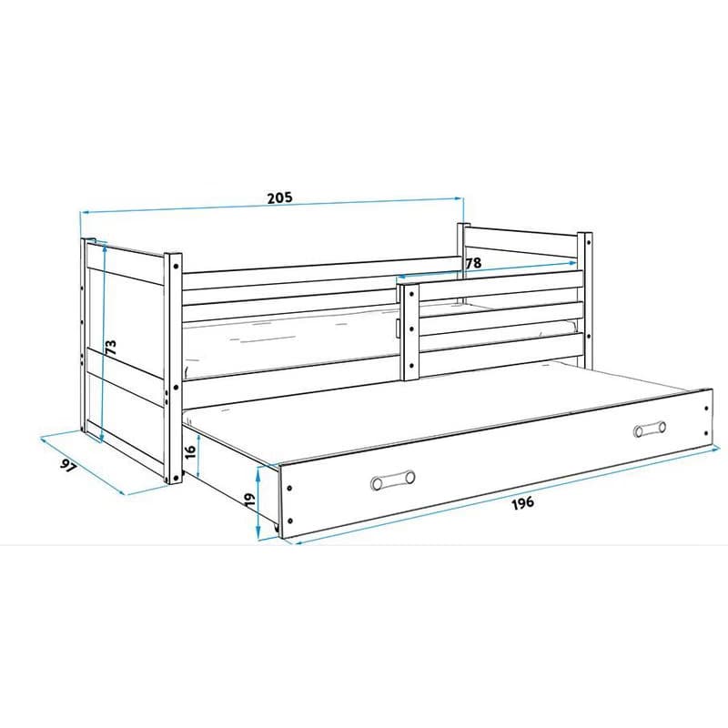 BMS Detská posteľ s prístelkou RICO 2 | sivá 90 x 200 cm Farba: Biela 3
