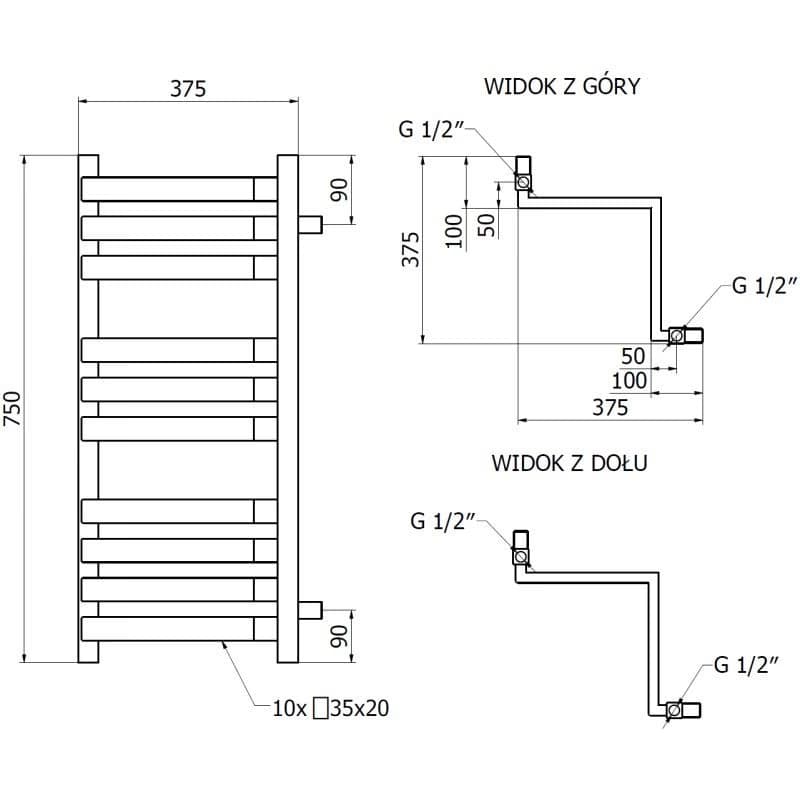 MEXEN - Loop vykurovací rebrík/radiátor 750 x 375 mm, 413 W, biela W129-0750-350-00-20 3
