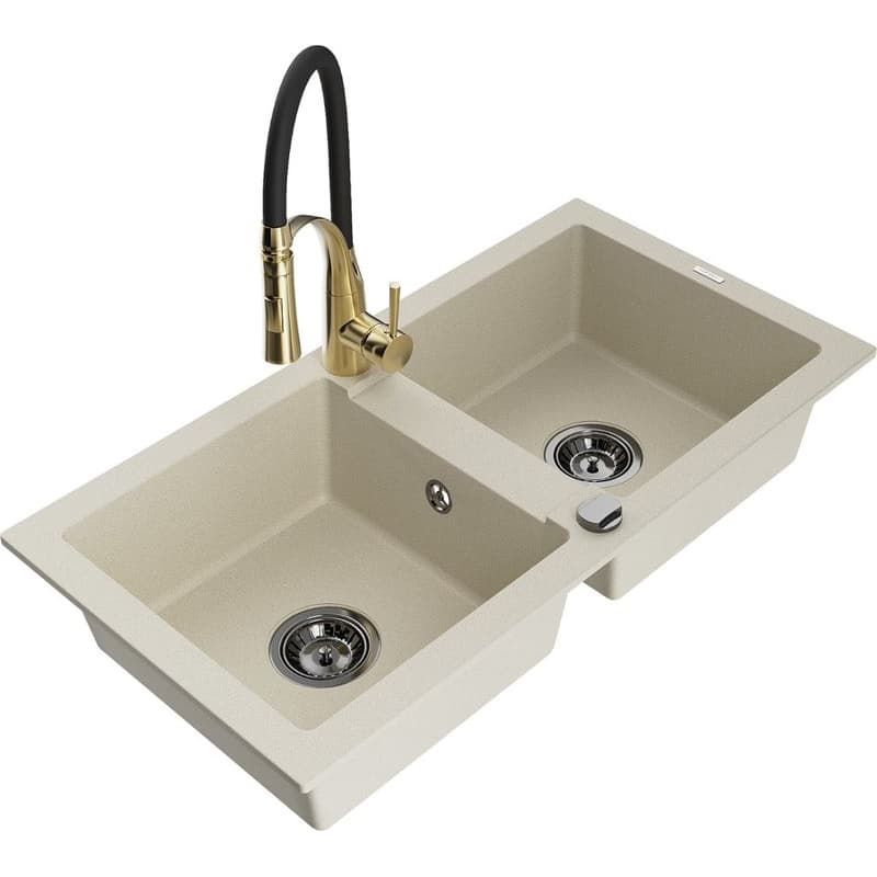 MEXEN/S MEXEN/S - Mario granitový drez 2-bowl vrátane batérie Aster, bážová 6504-69-73450-57-B 1