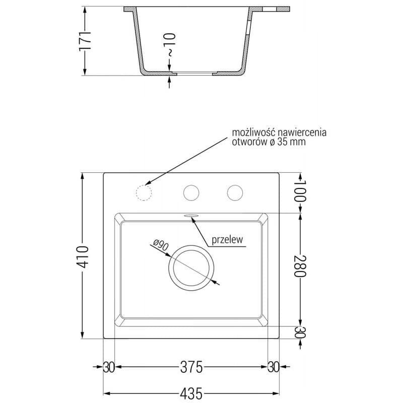 MEXEN MEXEN - Milo granitový, kuchyňský drez 1 435x410 mm, biela 6505441000-20 5