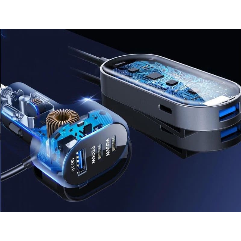 WG - Autonabíjačka rozbočovač / 100W / 6 USB ports / 2x USB-A + 4x USB-C / s predĺžením 2