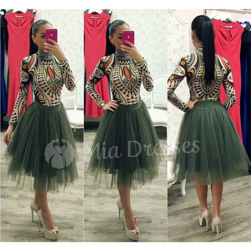 Khaki midi tylová tutu sukňa Veľkosť: M 1