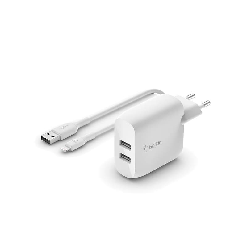 Belkin BOOST CHARGE™ Duálna 24W USB-A nástenná nabíjačka + 1m lightning kábel, biela 1