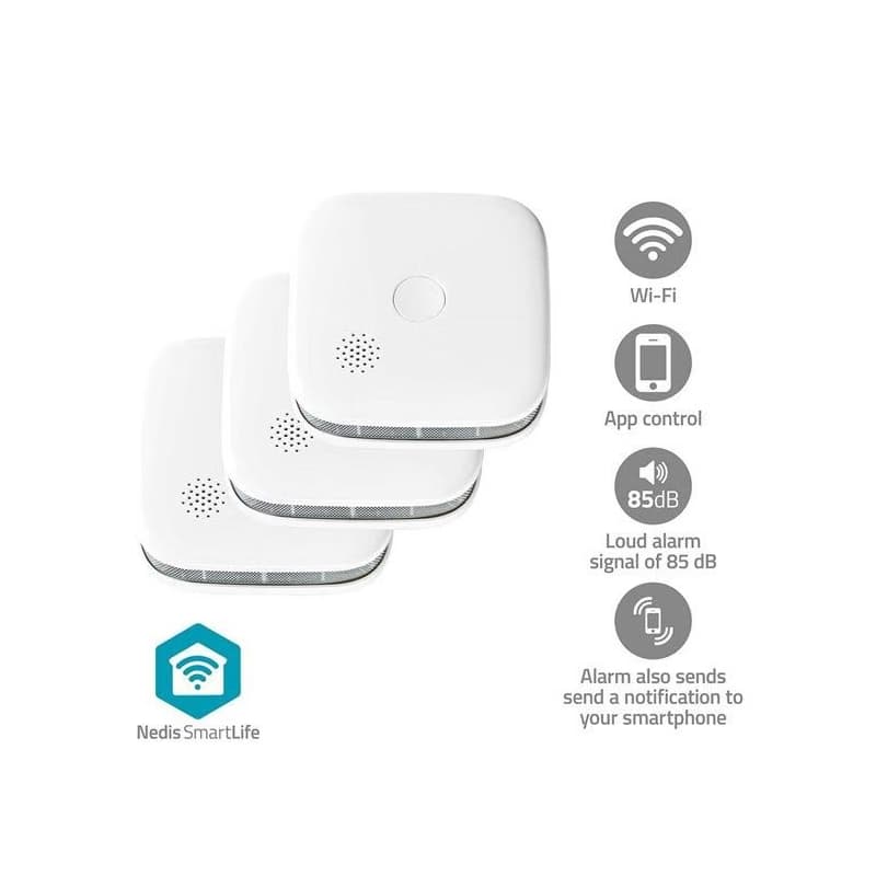 Nedis WIFIDS21WT SmartLife Detektor Dyme| Wi-Fi | Napájanie z batérie | Životnosť snímača: 10 Rok | 85 dB | Biela | 1 ks