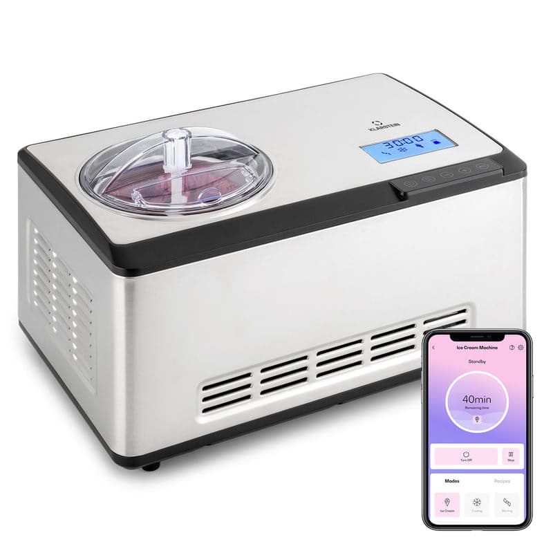 Klarstein Dolce Bacio Smart, zmrzlinovač a jogurtovač, kompresor, 2 l, Wi-Fi, dotykový displej, nehrdzavejúca oceľ