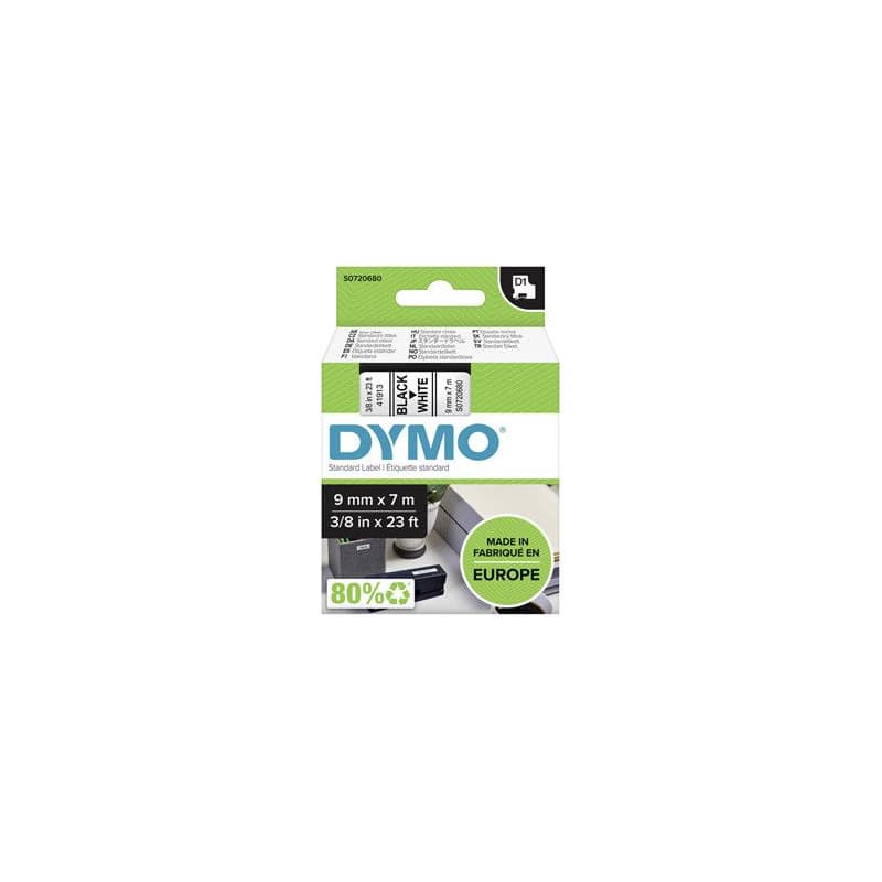 Dymo originál páska do tlačiarne štítkov, Dymo, 40913, S0720680, černý tlač/biely podklad, 7m, 9mm, D1 1