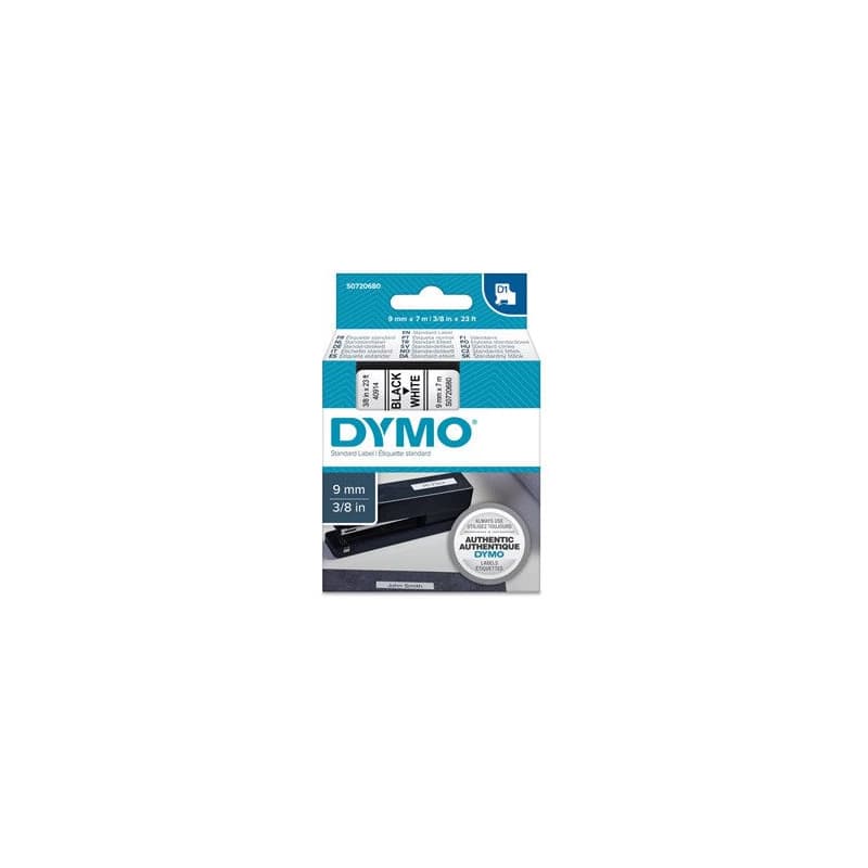 Dymo originál páska do tlačiarne štítkov, Dymo, 40913, S0720680, černý tlač/biely podklad, 7m, 9mm, D1 2