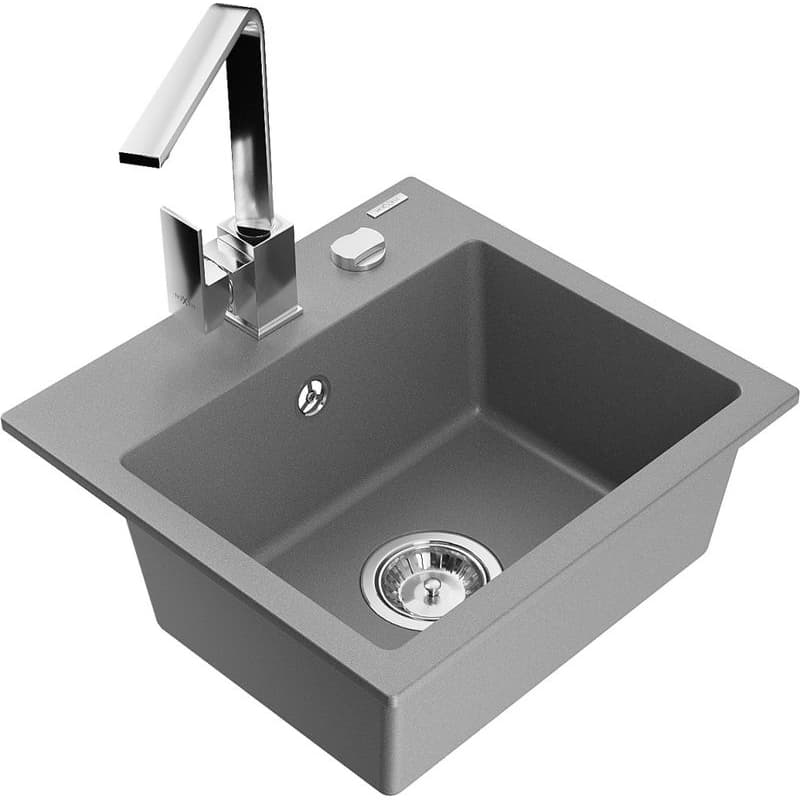 MEXEN/S MEXEN/S - Milo granitový drez 1-miska vrátane batérie Rita, šedý 6505-71-670300-00