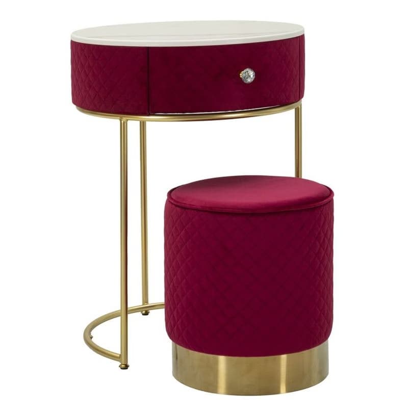 Estila Glamour sada toaletného stolíka a taburetky Glamia Tapisé s červeným zamatovým čalúnením a zlatými a mramorovými detailmi 70 cm 1