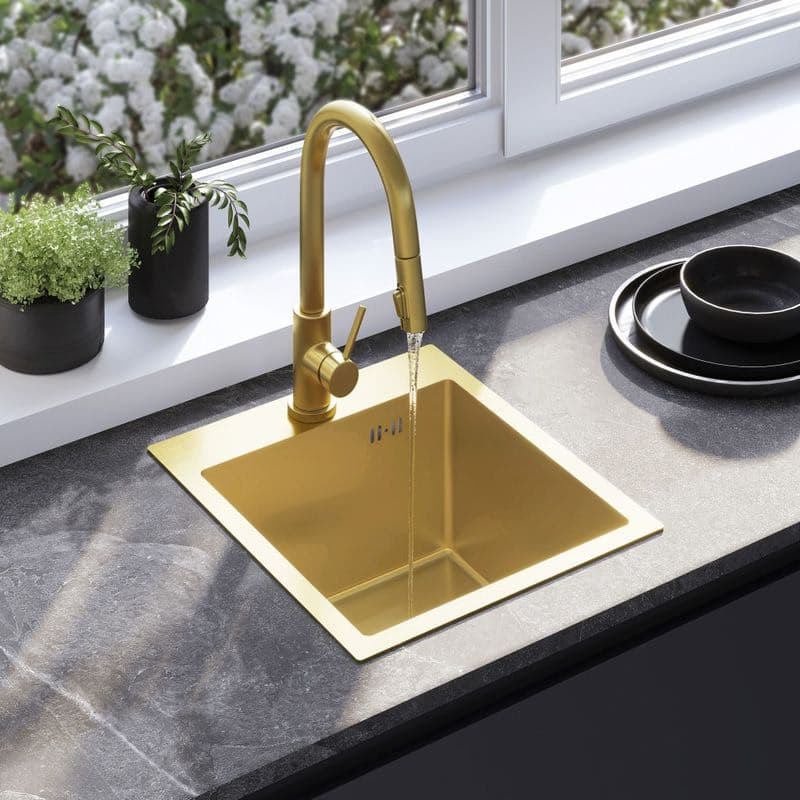 REA REA - Oceľový drez Leo 40 BRUSH GOLD s kuchynskou batériou KPL-96001 1