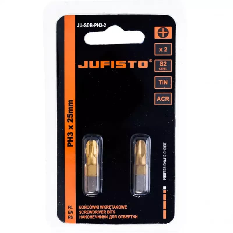 Krížový bit, titánový S2, PH3 x 25 mm, 2 ks, Jufisto 1