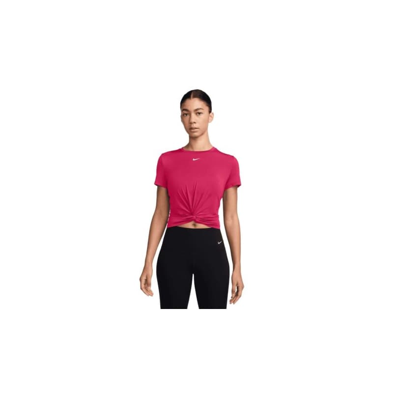 Dámske tréningové tričko s krátkym rukávom NIKE W NK ONE CLSC DF TWST SS TP WT RUSH PINK WHITE