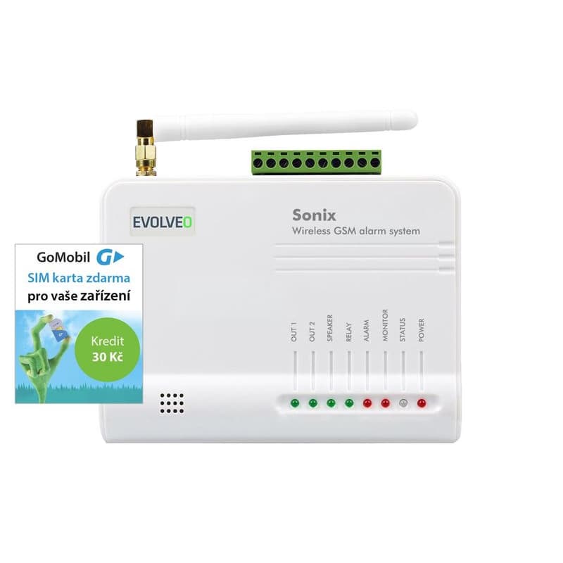 EVOLVEO Sonix - bezdrôtový GSM alarm (4 ks diaľk. ovl., PIR čidlo pohybu, čidlo na dvere/okno, externé repro, Android/iPhone 1
