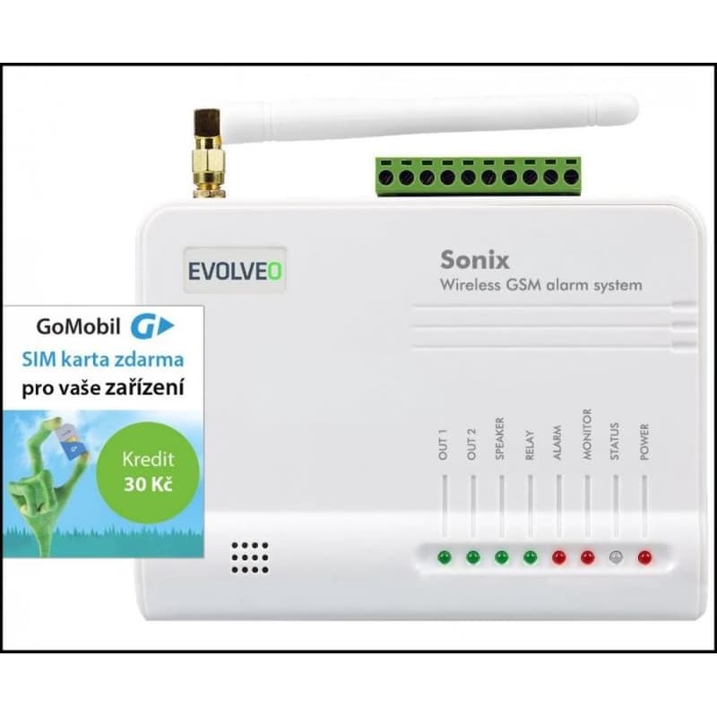 EVOLVEO Sonix - bezdrôtový GSM alarm (4 ks diaľk. ovl., PIR čidlo pohybu, čidlo na dvere/okno, externé repro, Android/iPhone 4
