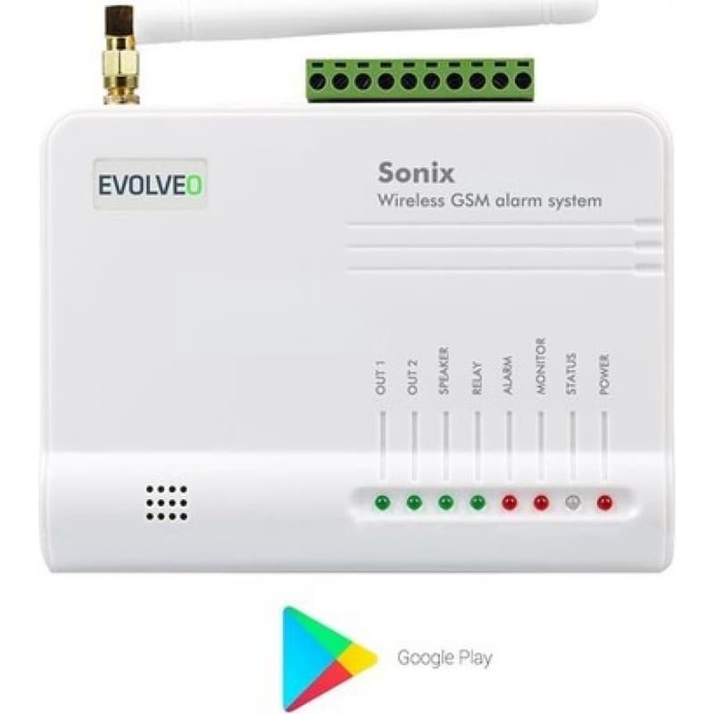 EVOLVEO Sonix - bezdrôtový GSM alarm (4 ks diaľk. ovl., PIR čidlo pohybu, čidlo na dvere/okno, externé repro, Android/iPhone 6