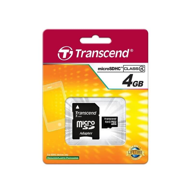 TRANSCEND MicroSDHC karta 4GB Class 4 + adaptér 3