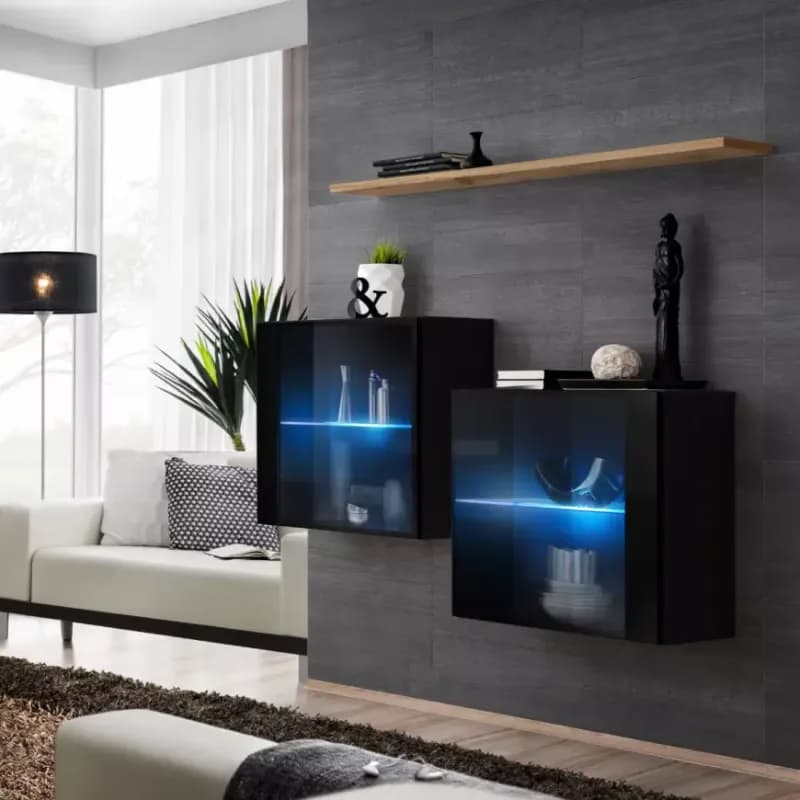 Komoda+Polička Switch Sb III Led Čierna /Wotan 1