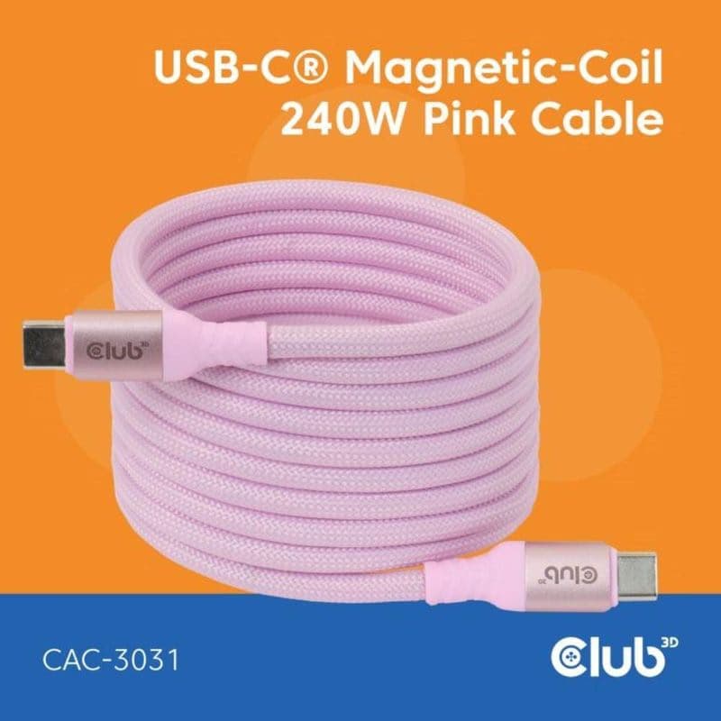 Club3D Kábel magnetický USB-C, 240W PD3.1, 480 Mbps, 2m, ružová 1