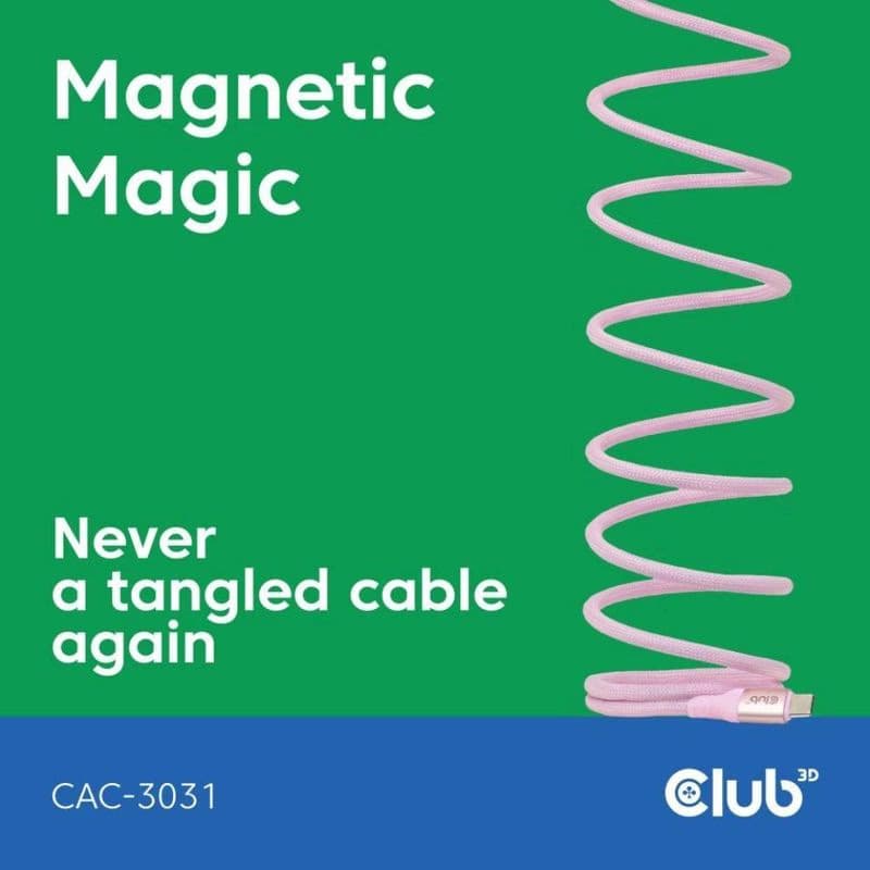 Club3D Kábel magnetický USB-C, 240W PD3.1, 480 Mbps, 2m, ružová 3