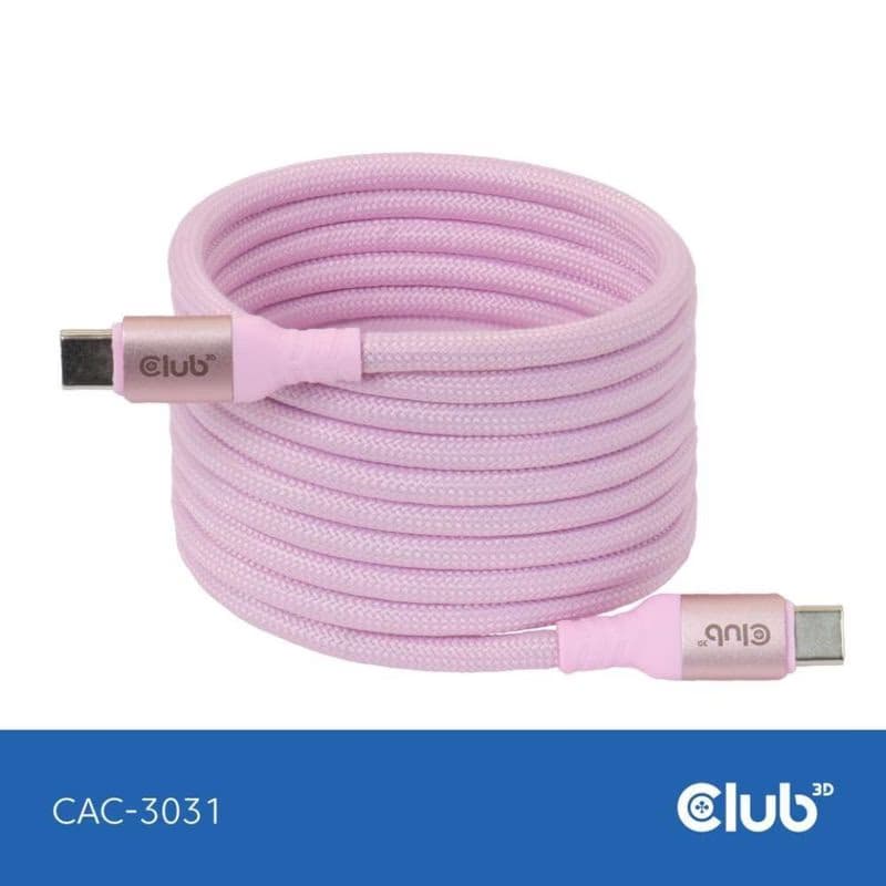 Club3D Kábel magnetický USB-C, 240W PD3.1, 480 Mbps, 2m, ružová 5