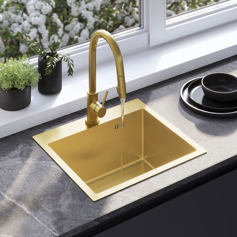 REA REA - Oceľový drez Leo 50 BRUSH GOLD s kuchynskou batériou KPL-96004 1