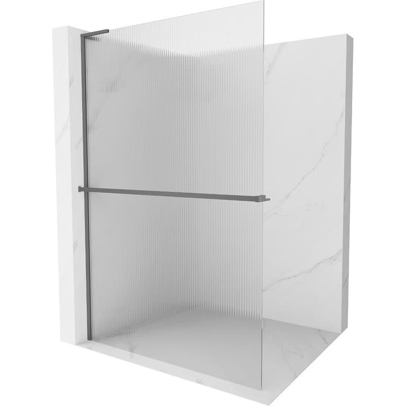 MEXEN/S - Kioto+ L Sprchová zástena WALK-IN s poličkou a držiakom uterákov 70 x 200, prúžky, grafit metal 800-070-123-95-09 1