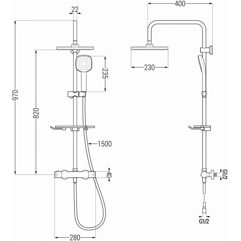 MEXEN/S - KT33 sprchový stĺp s termostatickou batériou chróm 771503393-00 2