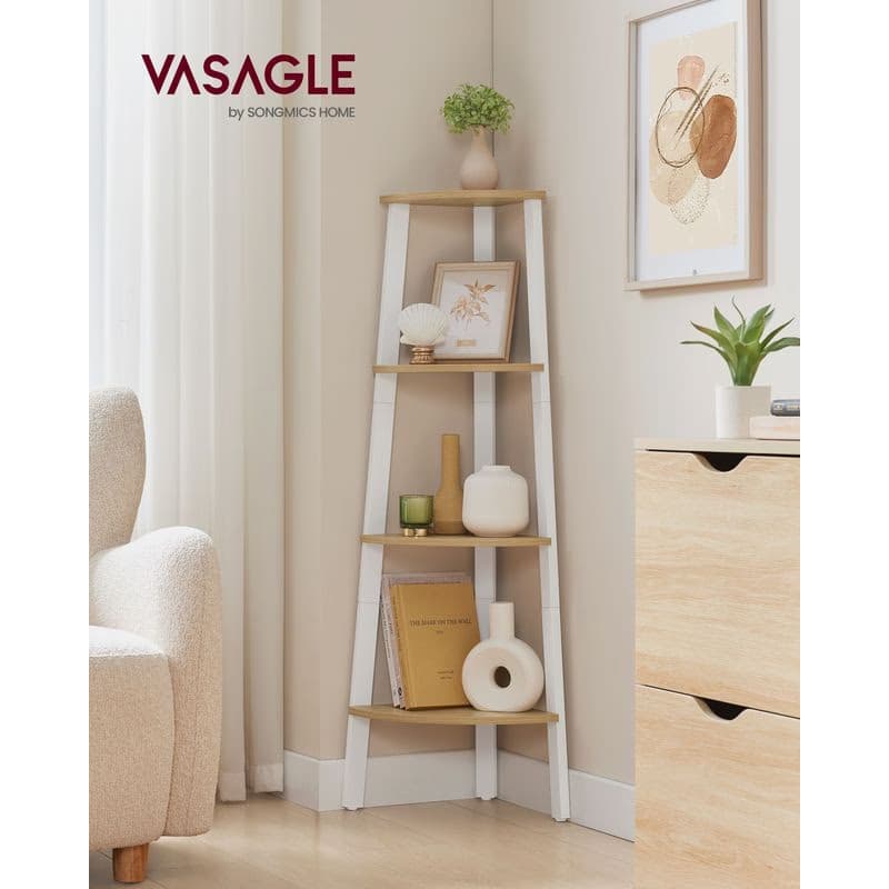 VASAGLE Rohový regál 4 police 34 x 125 x 34 cm biely dub 3