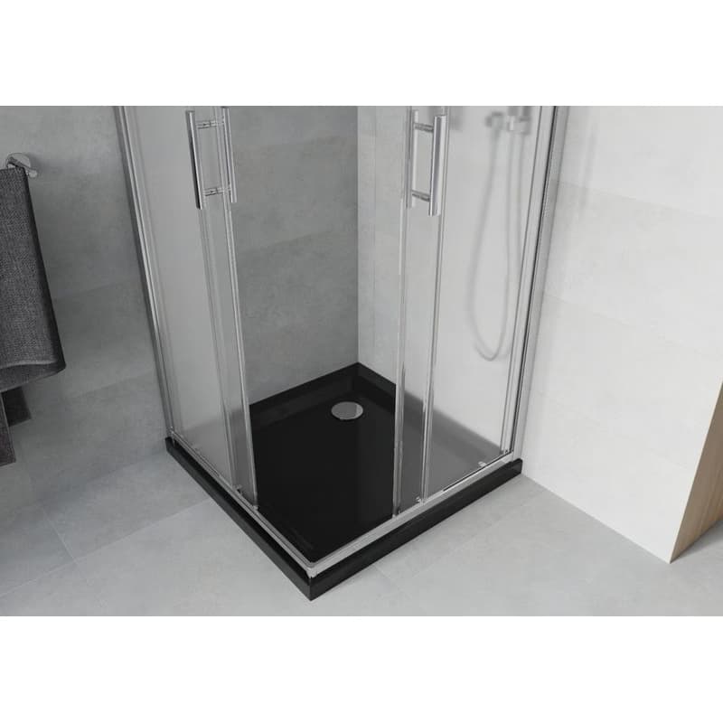 MEXEN/S - Rio štvorcový sprchovací kút 90 x 90, mráz, chróm + vanička so sifónom Flat, čierny 860-090-090-01-30-4070 5