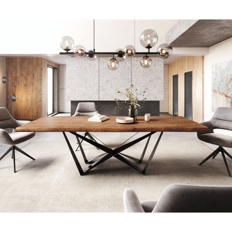 Jedálenský stôl Edge 260x100 XL akácia hnedá Spider plochá oceľ čierna 2