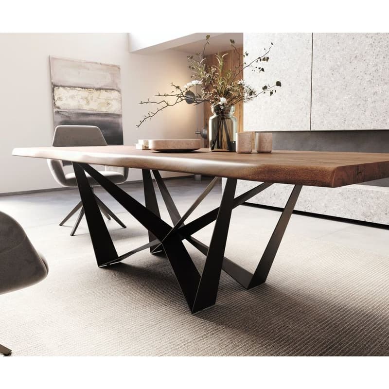 Jedálenský stôl Edge 260x100 XL akácia hnedá Spider plochá oceľ čierna 4