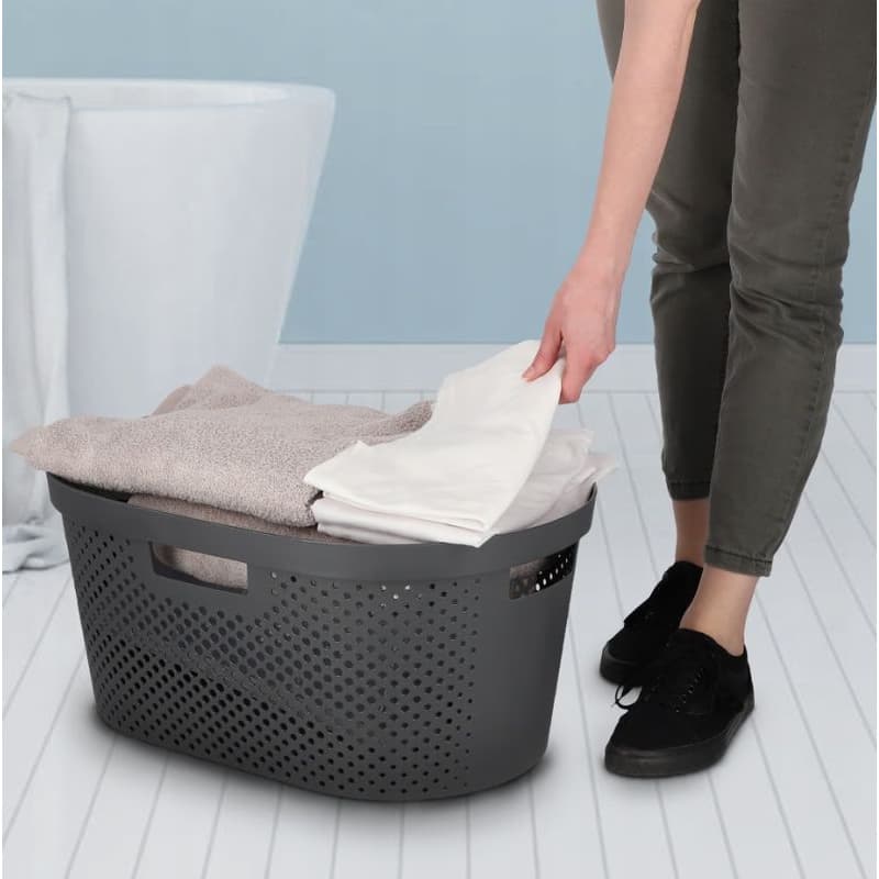CURVER Kôš na čistú bielizeň INFINITY DOTS 40L recyklovaný plast | tmavosivá 3