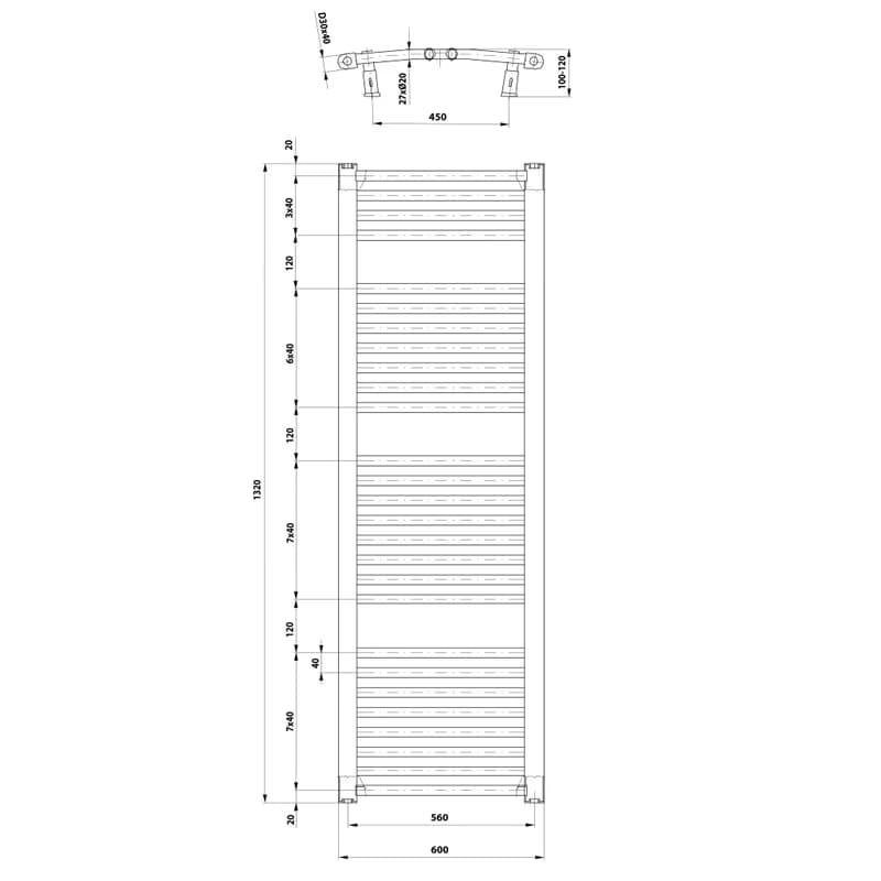 AQUALINE - ORBIT vykurovacie teleso s bočným pripojením 600x1320 biela ILO36T 2