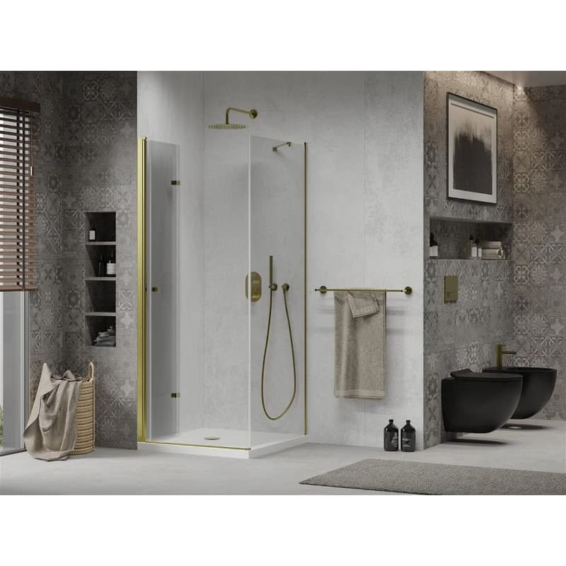 MEXEN/S - Sprchovací kút zalamovací Lima 80x80, sklo číre, zlatý + vanička 856-080-080-50-00-4010 4