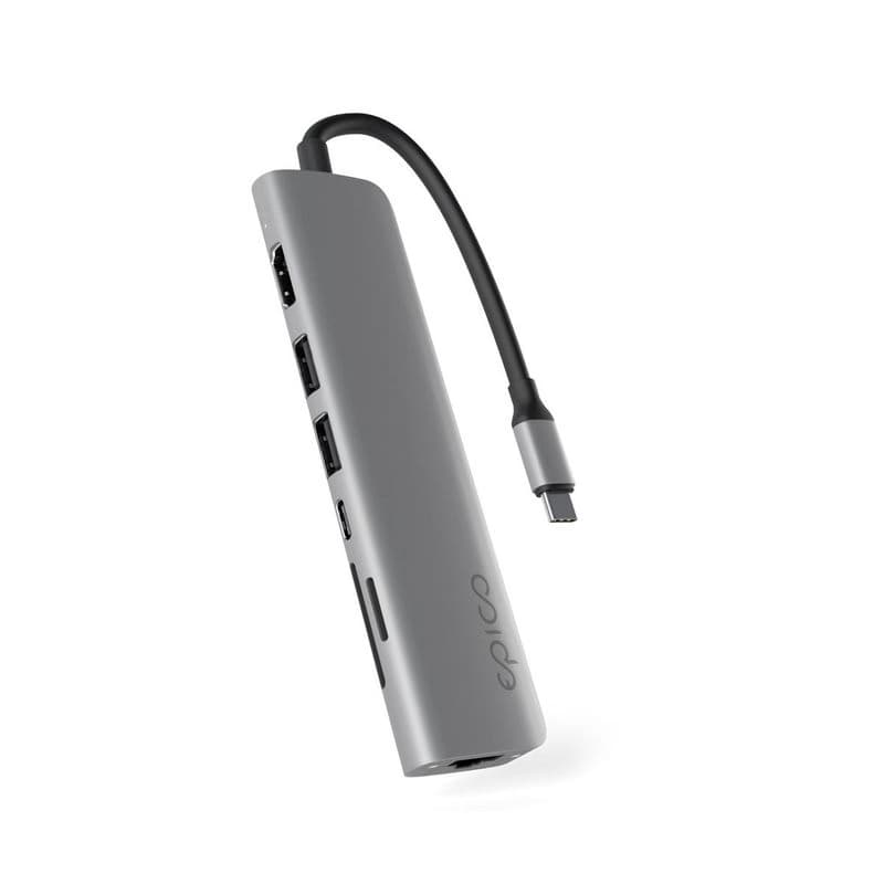 Epico 7v1 Multimedi Hub 8K s USB-C konekt. - šedá