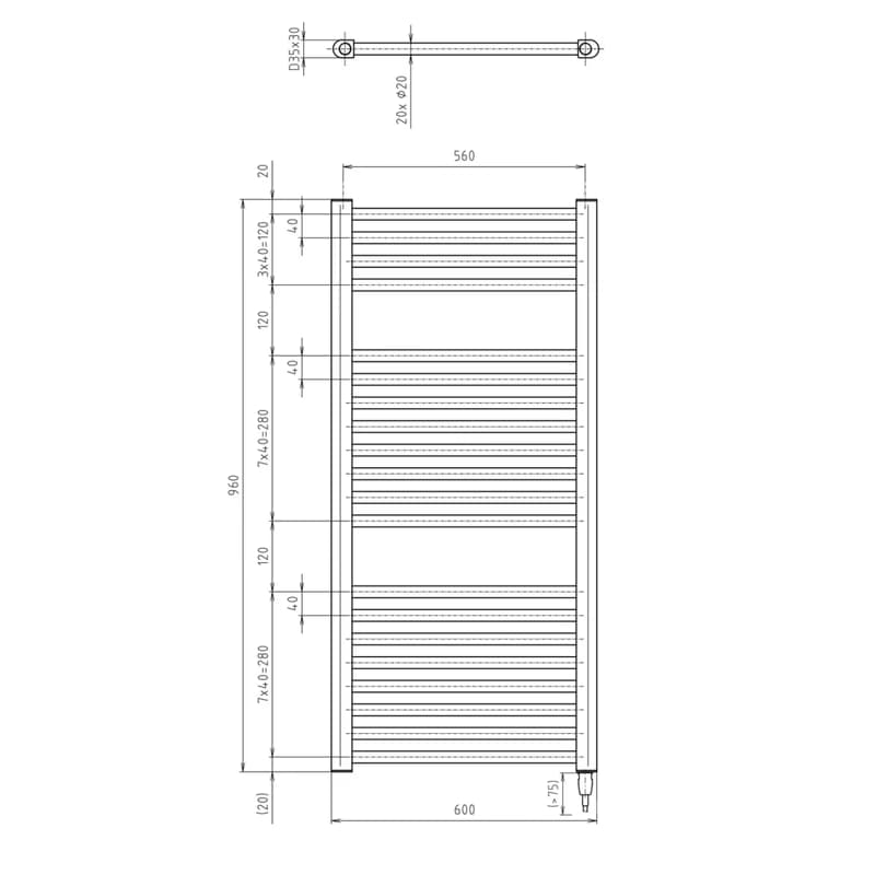 AQUALINE - DIRECT-E elektrické vykurovacie teleso, rovné, 600x960 400 W, biela ILE96T 2