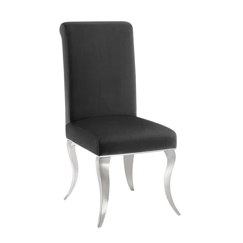 Estila Dizajnová moderná jedálenská stolička Modern Barock s kabriolovými nohami v striebornej farbe s čiernym zamatovým poťahom 105 cm