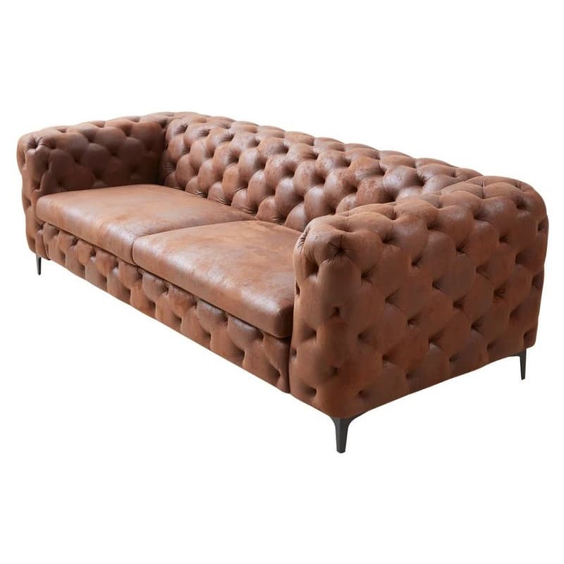 Estila Luxusná chesterfield hnedá kožená prešívaná trojmiestna sedačka Modern Barock s čiernymi kovovými nožičkami 235 cm 1