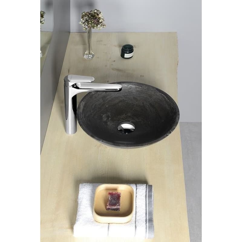 SAPHO - BLOK 1 kamenné umývadlo priemer 40cm, matný tmavý kameň 2401-02 3