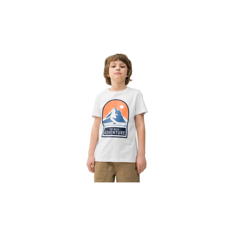 Chlapčenské turistické tričko s krátkym rukávom 4F JUNIOR TSHIRT-4FJWSS24TTSHM1132-10S-WHITE 1