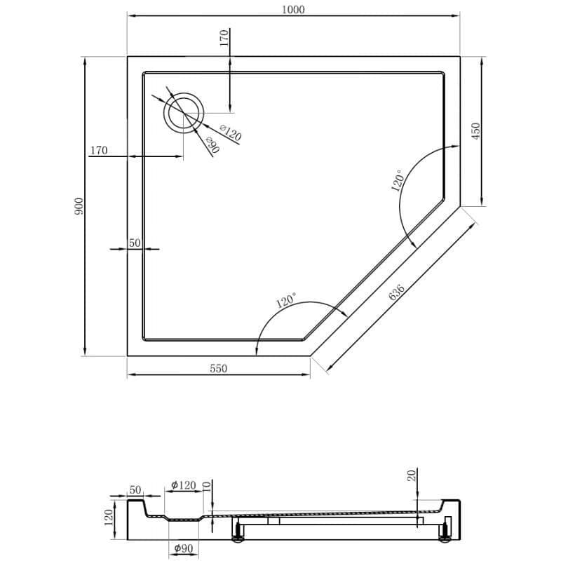 MEXEN - Flow+ päťboká sprchová vanička ľavá 100 x 90, čierna mat 46P709010LH 2