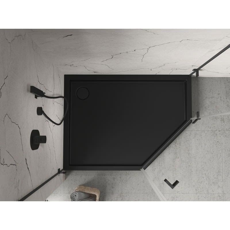 MEXEN - Flow+ päťboká sprchová vanička ľavá 100 x 90, čierna mat 46P709010LH 6