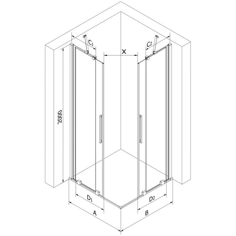 MEXEN/S - Velar Duo štvorcový sprchovací kút 80 x 80, transparent, biela 871-080-080-02-20 3