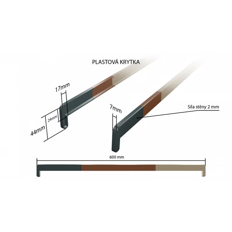 Plastová krytka obojstranná bočná 600 mm (k RENOLITOVÝM parapetom) Dĺžka krytky: 600 mm - Tmavý dub R03 (Eiche Dunkel) 2052089-167 RENOLIT 1