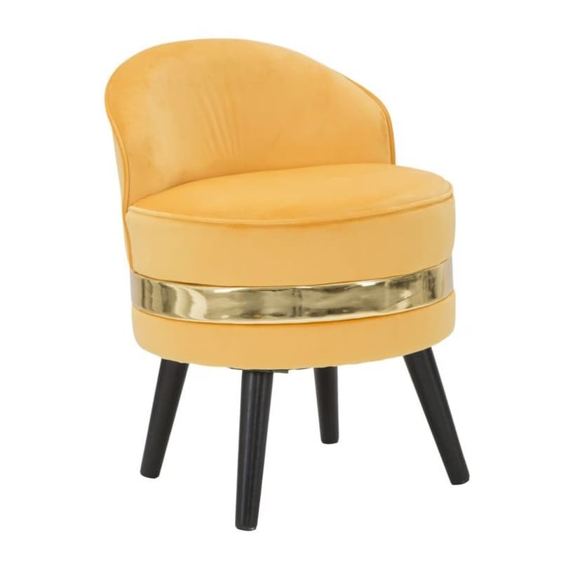 Estila Dizajnové art deco okrúhle kreslo Laurentia s nízkou opierkou so žltým zamatovým poťahom a zlatým detailom 62 cm 1